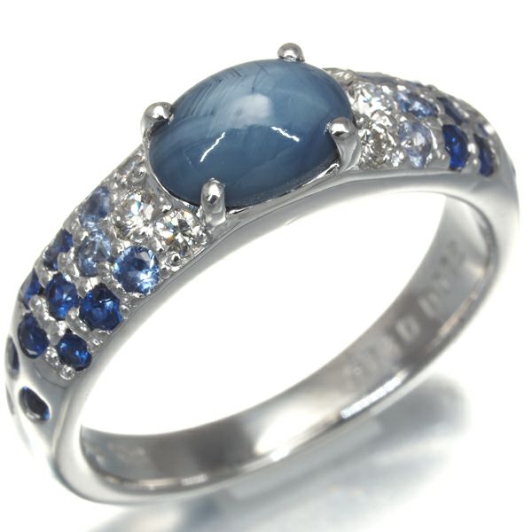 スタージュエリー リング スターサファイア 1.40ct ダイヤ 0.12ct 9号 K18WG 