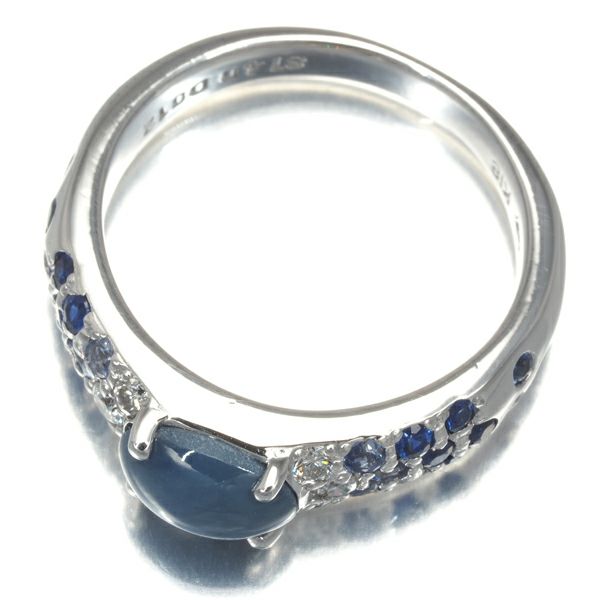 スタージュエリー リング スターサファイア 1.40ct ダイヤ 0.12ct 9号 K18WG 
