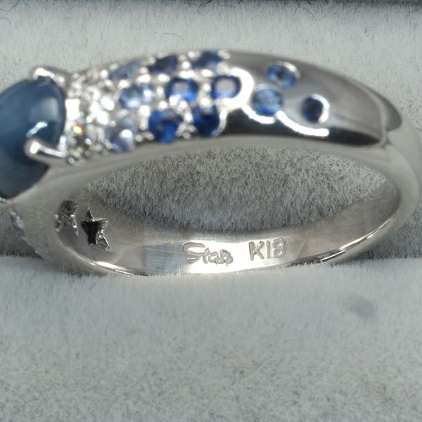 スタージュエリー リング スターサファイア 1.40ct ダイヤ 0.12ct 9号 K18WG 