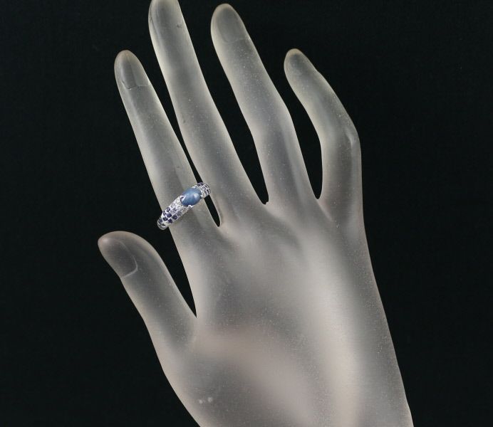 スタージュエリー リング スターサファイア 1.40ct ダイヤ 0.12ct 9号 K18WG 