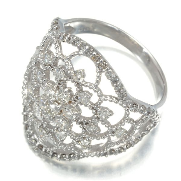 ダイヤ 1.00ct フラワー 透かし ミルグレイン  リング K18WG 