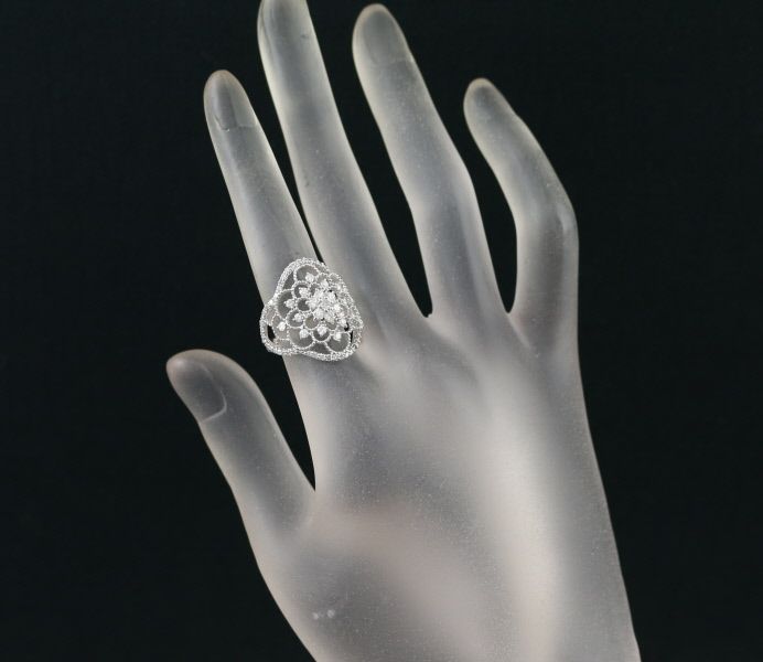 ダイヤ 1.00ct フラワー 透かし ミルグレイン  リング K18WG 