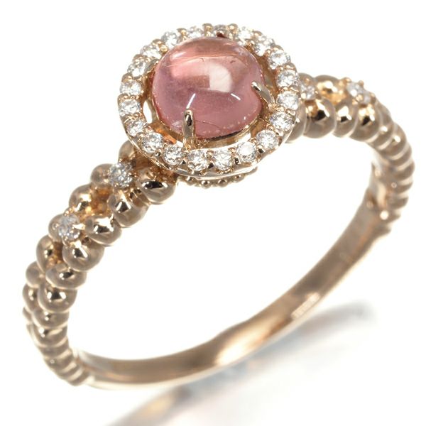 ピンクトルマリン 0.68ct ダイヤ 0.14ct サークル ビーズワーク フラワー  リング K18PG 