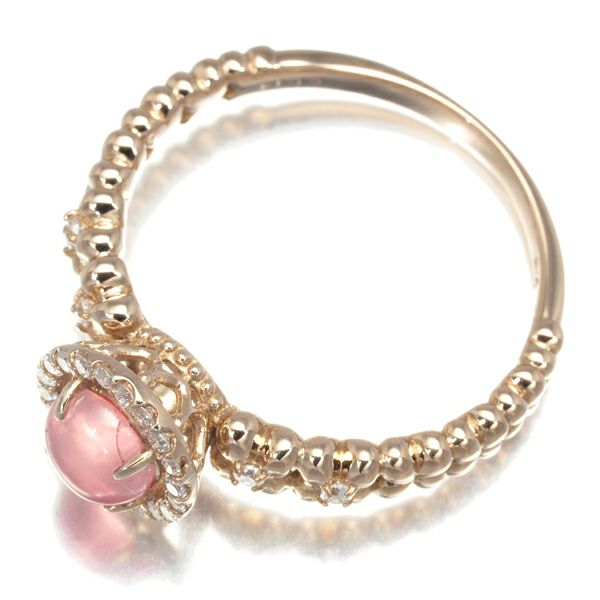 ピンクトルマリン 0.68ct ダイヤ 0.14ct サークル ビーズワーク フラワー  リング K18PG 