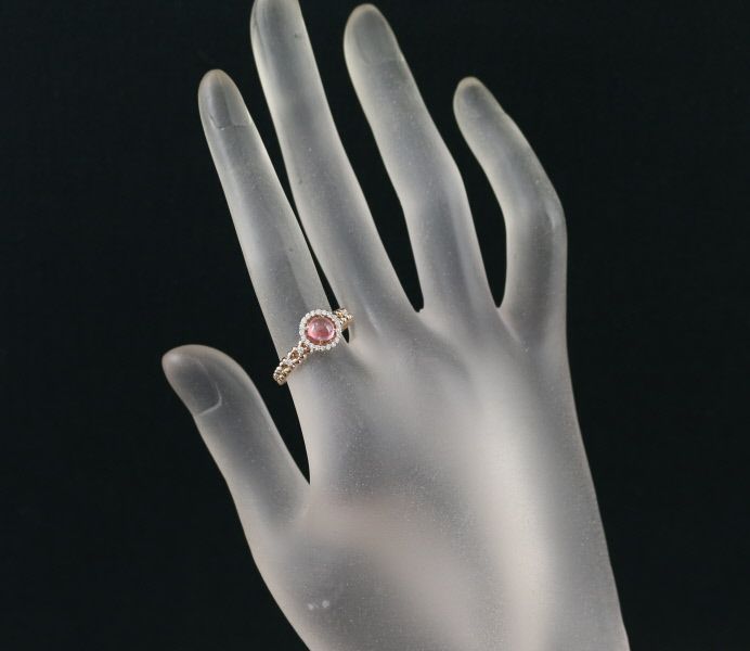 ピンクトルマリン 0.68ct ダイヤ 0.14ct サークル ビーズワーク フラワー  リング K18PG 