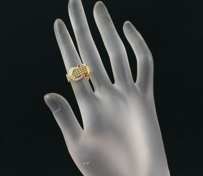 ルビー 0.06ct ダイヤ 0.05ct ベルト フリーサイズ  リング K18YG 