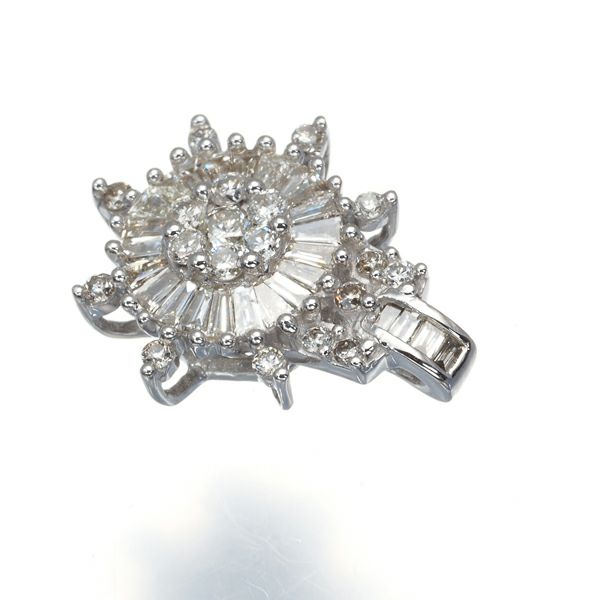 ダイヤ 0.29ct 2種カット  ペンダントトップ K18WG 