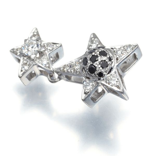 ブラック&クリア ダイヤ 0.09ct/0.20ct スター ペンダントトップ K18WG 