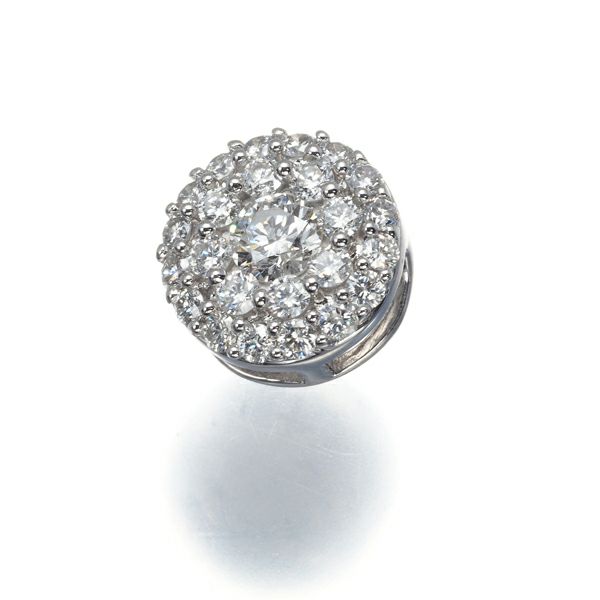 ダイヤ 0.50ct パヴェ サークル ラウンド ペンダントトップ K18WG 