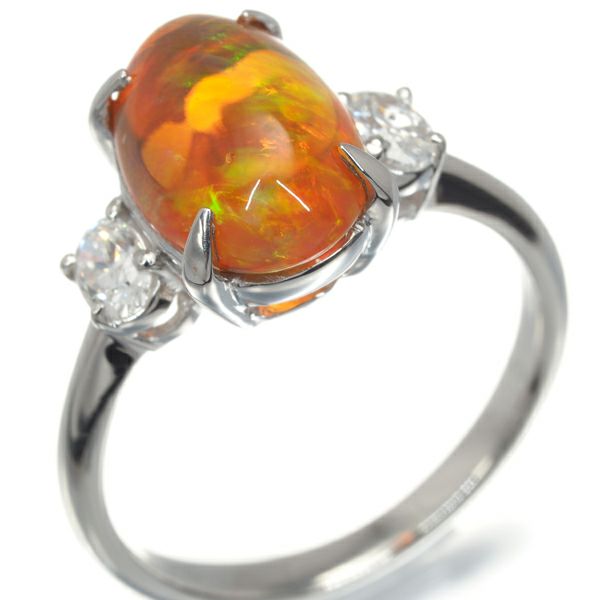 ファイアオパール 1.94ct ダイヤ 0.30ct オーバルカット  リング Pt900 鑑別書