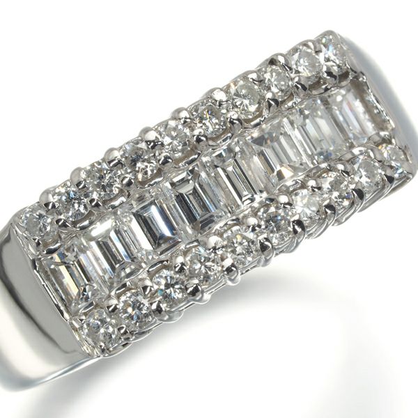 ダイヤ 0.73ct/0.40ct バゲット 2種カット クラシック  リング Pt900 