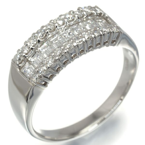 ダイヤ 0.73ct/0.40ct バゲット 2種カット クラシック  リング Pt900 