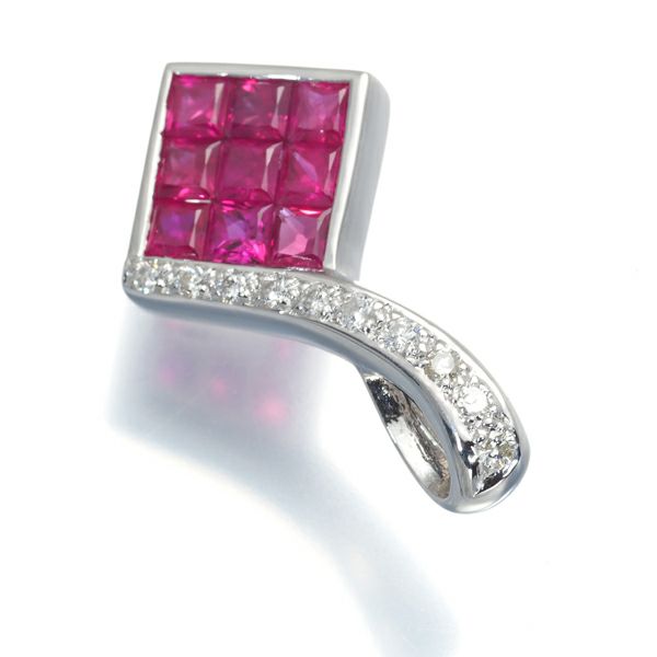 ルビー 1.40ct ダイヤ 0.11ct ミステリーセッティング ペンダントトップ K18WG 