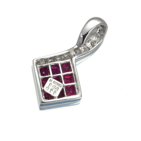 ルビー 1.40ct ダイヤ 0.11ct ミステリーセッティング ペンダントトップ K18WG 