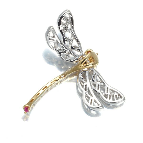 ルビー 0.03ct ダイヤ 0.19ct トンボ アニマル ペンダントトップ K18YG/WG 