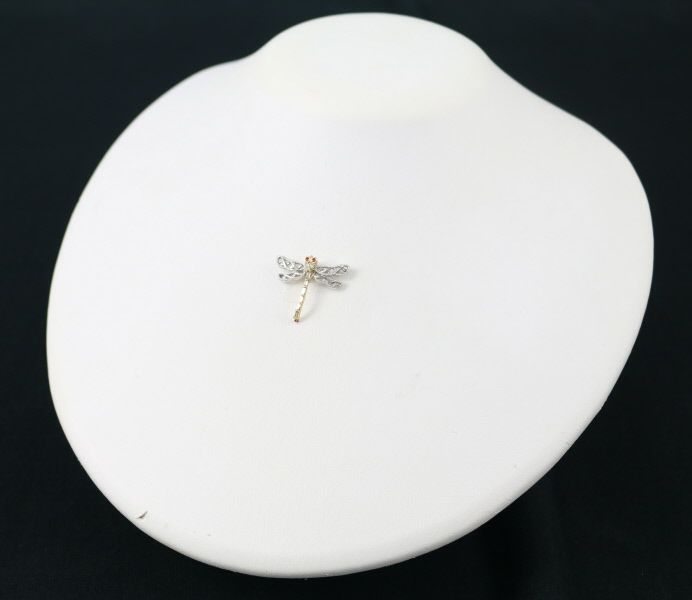 ルビー 0.03ct ダイヤ 0.19ct トンボ アニマル ペンダントトップ K18YG/WG 