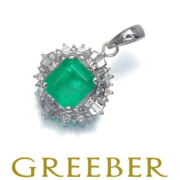 エメラルド 1.09ct ダイヤ 0.12ct クラシック ペンダントトップ Pt900 ソーティング