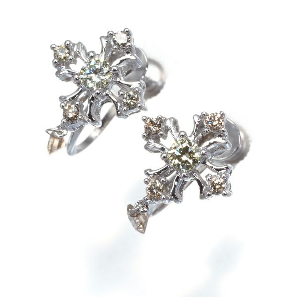 イエロー&ブラウンダイヤ 0.07ct/0.07ct クロス 揺れる イヤリング K18WG 