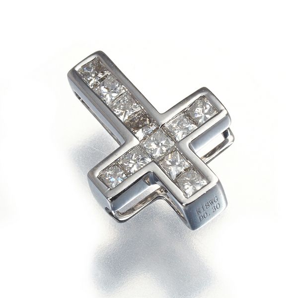ダイヤ 0.30ct クロス  ペンダントトップ K18WG 