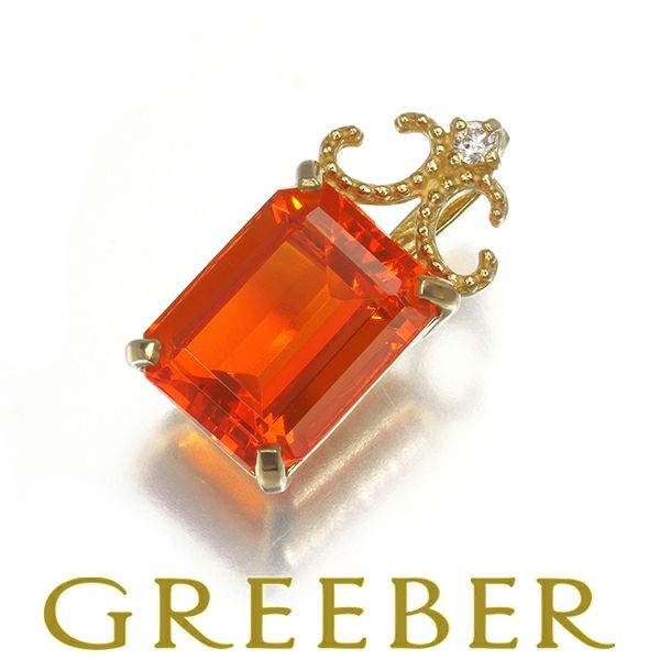 ファイアオパール 1.00ct ダイヤ 0.01ct   ペンダントトップ K18YG 