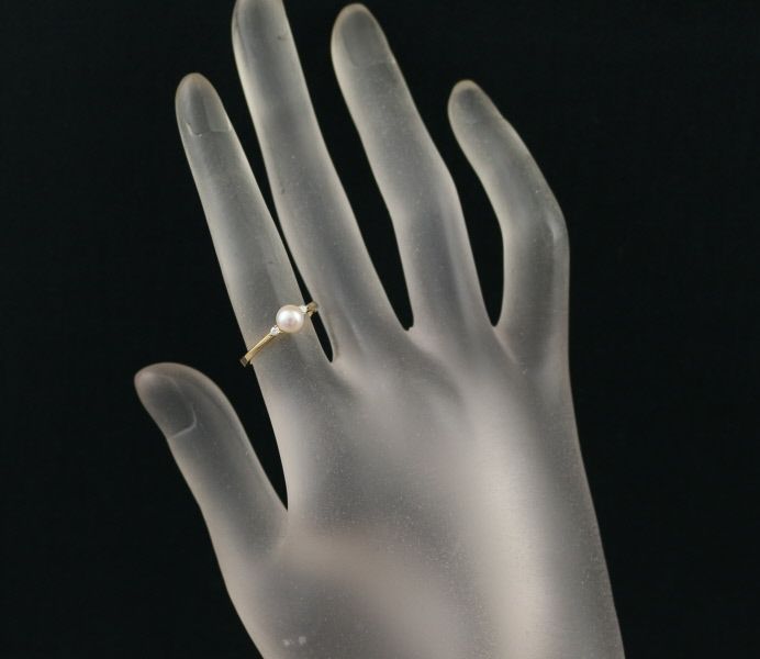 タサキ リング ベビーパール アコヤ真珠 5.0mm ダイヤ 0.03ct  9号 K18YG 