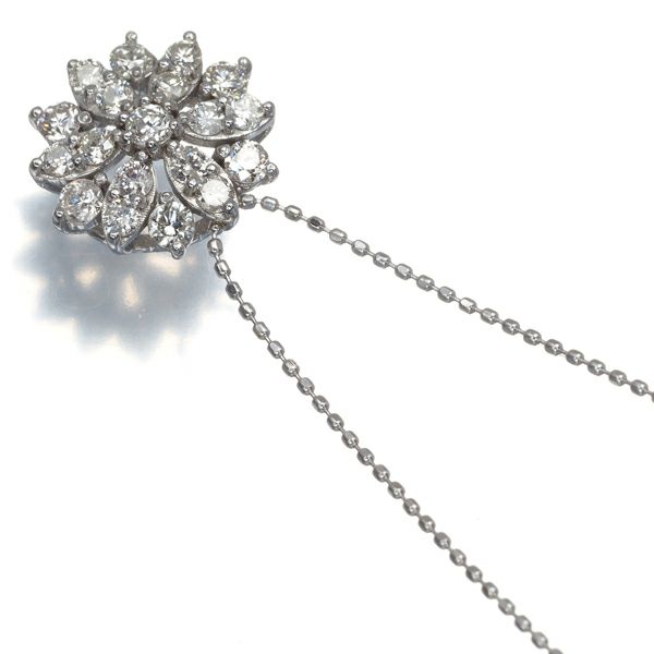 ダイヤ 0.50ct フラワー 透かし ネックレス K18WG 