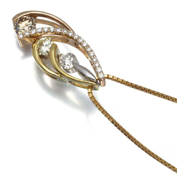 ブラウン&クリア&イエロー ダイヤ 1.00ct スリーカラー 7WAY ネックレス K18YG/WG/PG