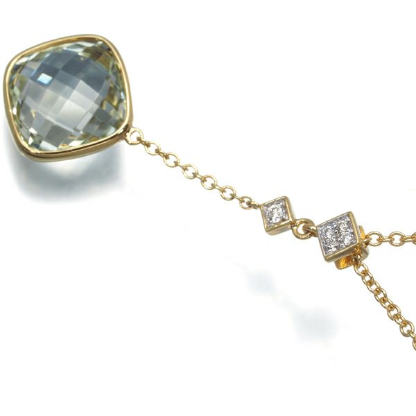 グリーンクォーツ ダイヤ 0.04ct 特殊カット ネックレス K18YG/WG 