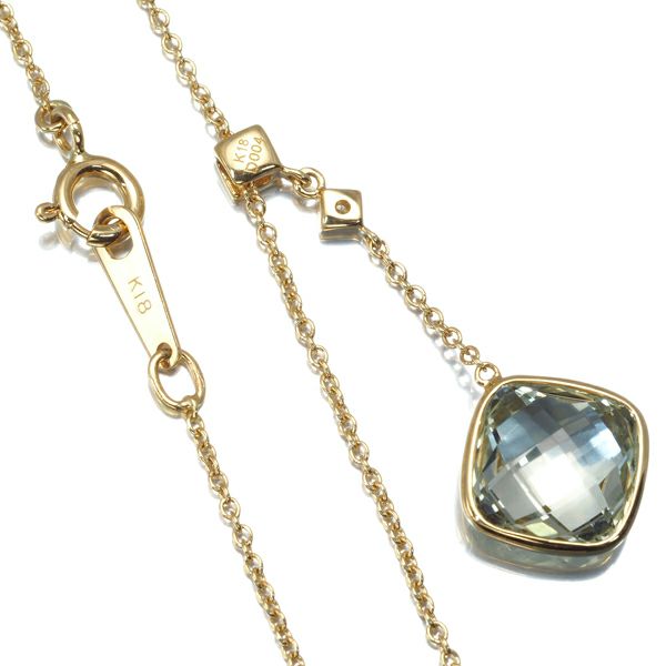 グリーンクォーツ ダイヤ 0.04ct 特殊カット ネックレス K18YG/WG 