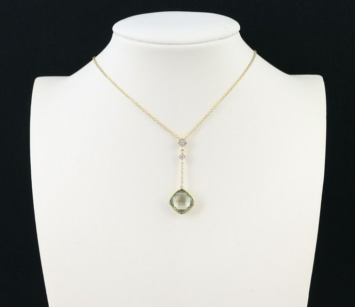 グリーンクォーツ ダイヤ 0.04ct 特殊カット ネックレス K18YG/WG 