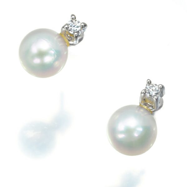 ミキモト ピアス パール アコヤ真珠 5.4mm ダイヤ 2WAY チャーム K18WG 