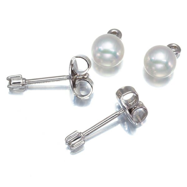 ミキモト ピアス パール アコヤ真珠 5.4mm ダイヤ 2WAY チャーム K18WG 