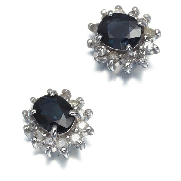 サファイア 0.37ct/0.40ct ダイヤ 0.12ct/0.12ct クラシック ピアス K14WG 