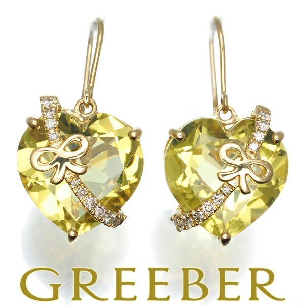 ペリドット 2.40ct/2.40ct ダイヤ 0.03ct/0.03ct フック ピアス K18YG 