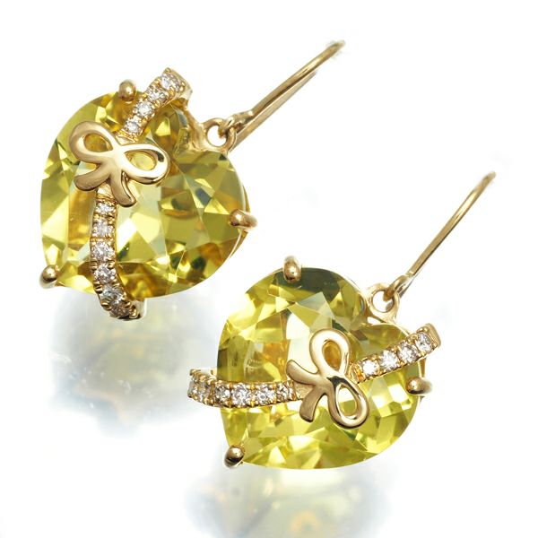 ペリドット 2.40ct/2.40ct ダイヤ 0.03ct/0.03ct フック ピアス K18YG 