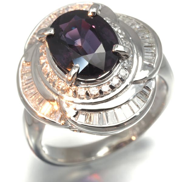 カラーチェンジサファイア 3.29ct ダイヤ 0.70ct クラシック リング Pt900 ソーティング