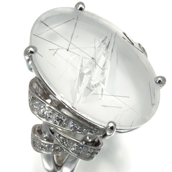 ルチルクォーツ 8.48ct ダイヤ 0.10ct 特殊カット ムンシュタイナー リング K18WG 