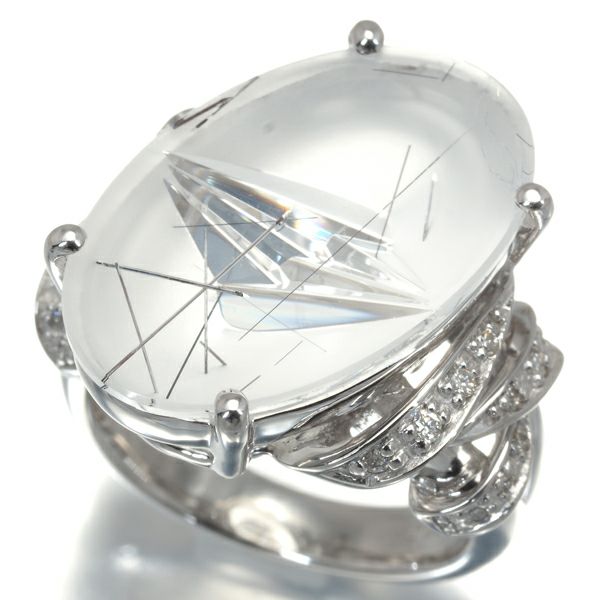 ルチルクォーツ 8.48ct ダイヤ 0.10ct 特殊カット ムンシュタイナー リング K18WG 
