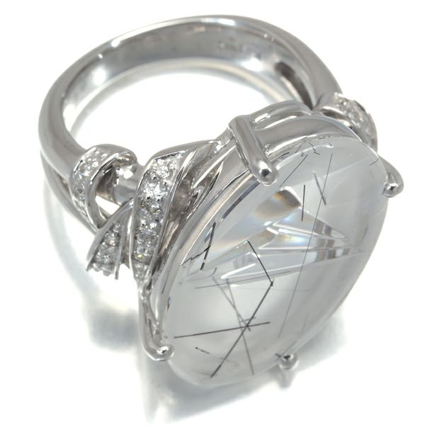 ルチルクォーツ 8.48ct ダイヤ 0.10ct 特殊カット ムンシュタイナー リング K18WG 