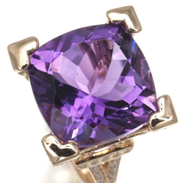 アメジスト 10.00ct ダイヤ 0.65ct エッフェル塔 凱旋門 リング K18PG 