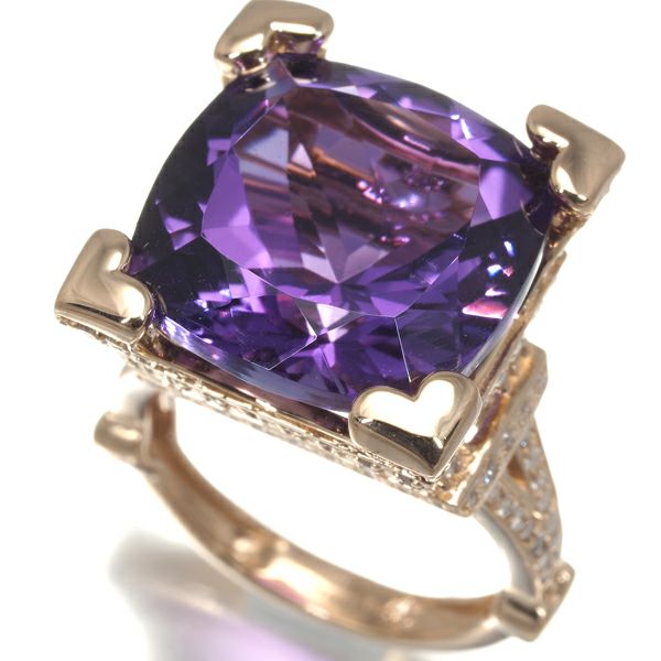 アメジスト 10.00ct ダイヤ 0.65ct エッフェル塔 凱旋門 リング K18PG 