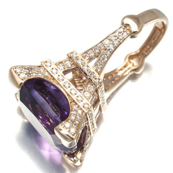 アメジスト 10.00ct ダイヤ 0.65ct エッフェル塔 凱旋門 リング K18PG 