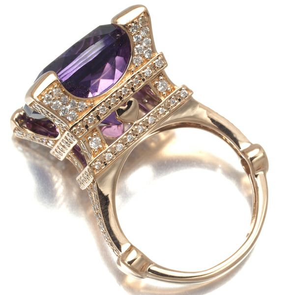 アメジスト 10.00ct ダイヤ 0.65ct エッフェル塔 凱旋門 リング K18PG 