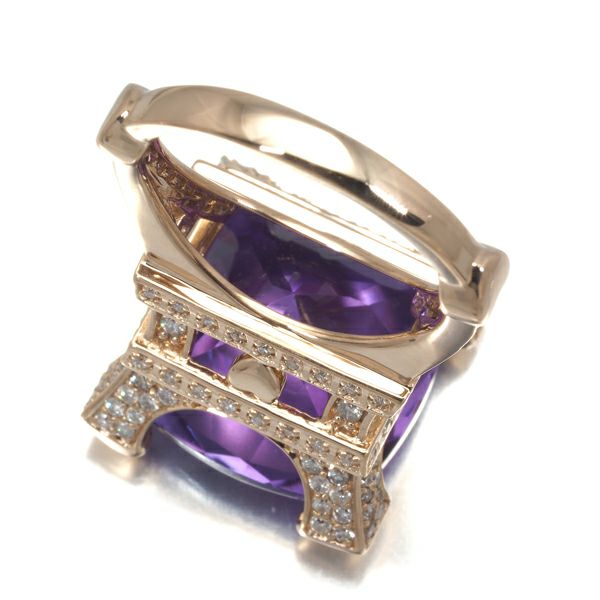 アメジスト 10.00ct ダイヤ 0.65ct エッフェル塔 凱旋門 リング K18PG 