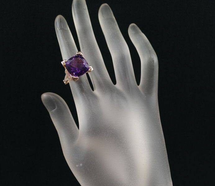 アメジスト 10.00ct ダイヤ 0.65ct エッフェル塔 凱旋門 リング K18PG 