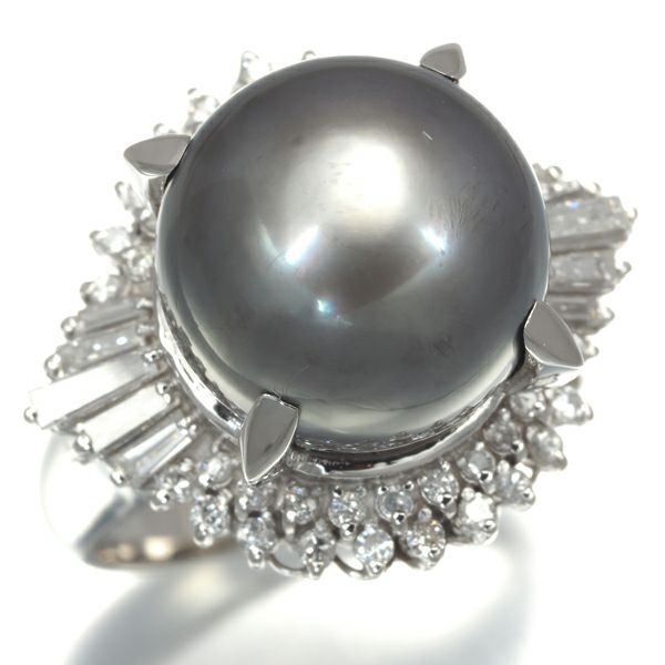 ブラックパール 黒蝶真珠 12.0mm ダイヤ 0.58ct   リング Pt900 