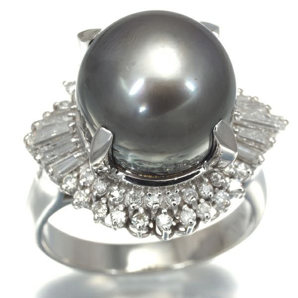 ブラックパール 黒蝶真珠 12.0mm ダイヤ 0.58ct   リング Pt900 