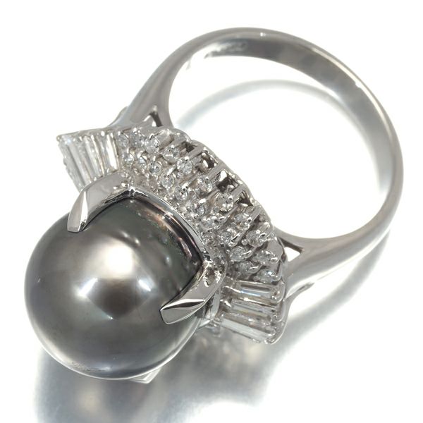 ブラックパール 黒蝶真珠 12.0mm ダイヤ 0.58ct   リング Pt900 