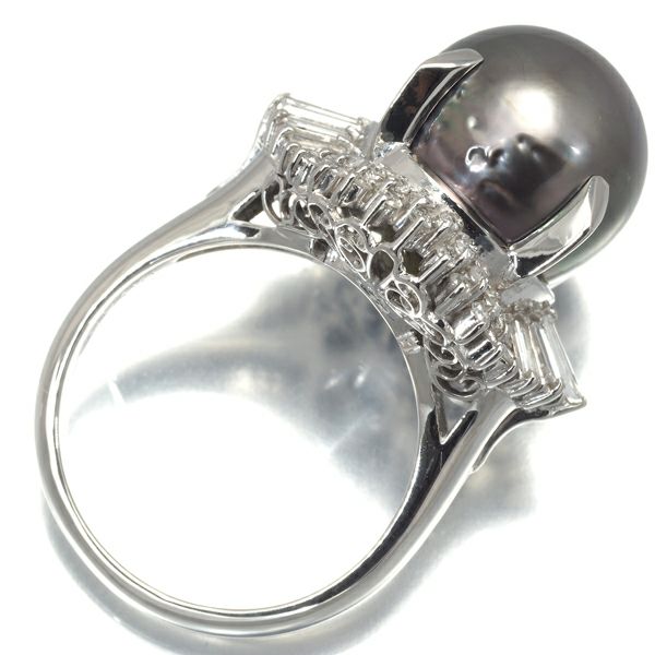 ブラックパール 黒蝶真珠 12.0mm ダイヤ 0.58ct   リング Pt900 