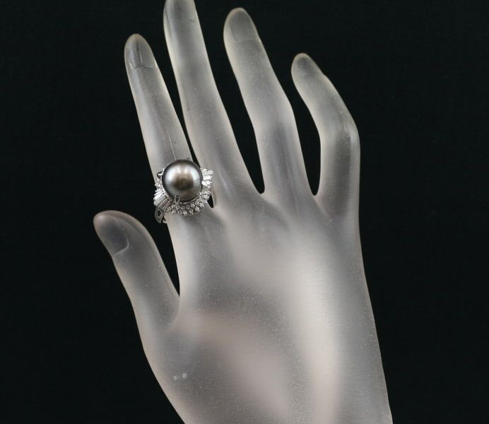 ブラックパール 黒蝶真珠 12.0mm ダイヤ 0.58ct   リング Pt900 